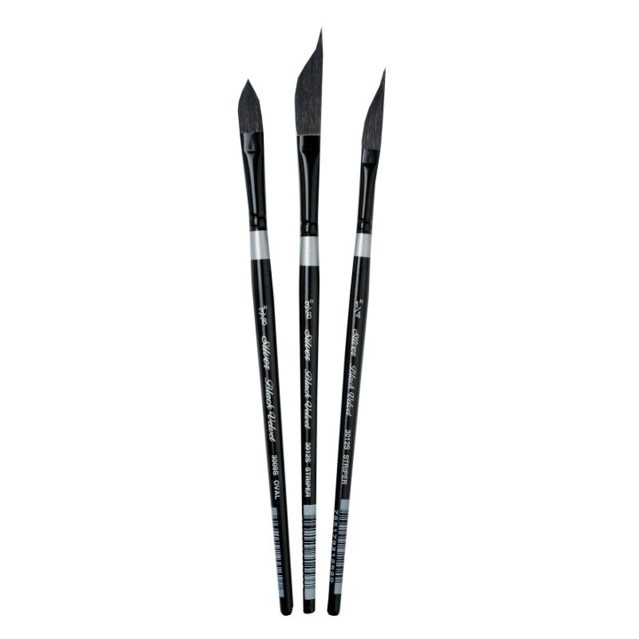 Silver Brush Black Velvet Dagger/Oval Brushes, Set of 3