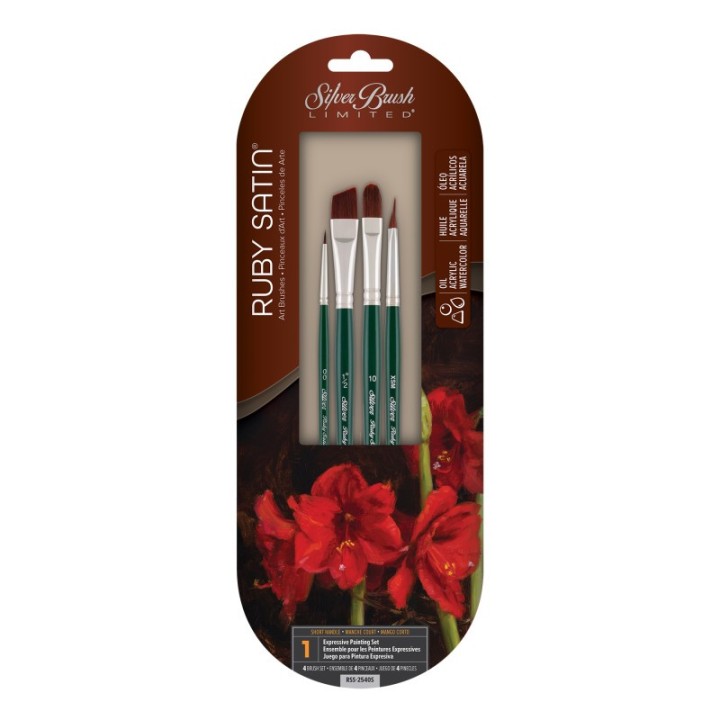Silver Brush Ruby Satin® 4-Piece Basic SH Brush Set