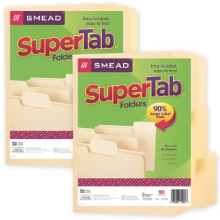 Smead® SuperTab® File Folder, Oversized 1/3-Cut Tab, Letter Size, Manila, 24 Per Pack, 2 Packs