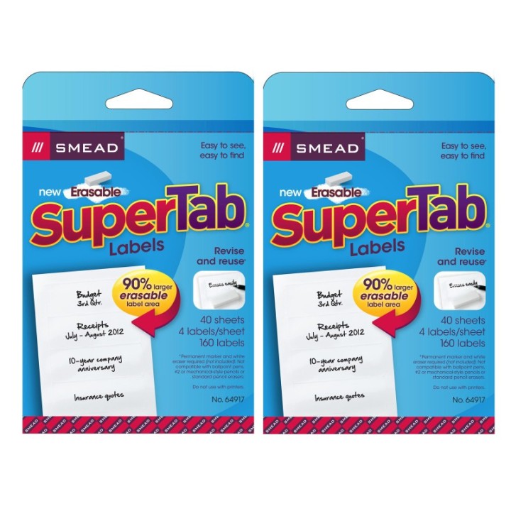 Smead® Erasable SuperTab® File Folder Labels, White, 160 labels Per Pack, 2 Packs