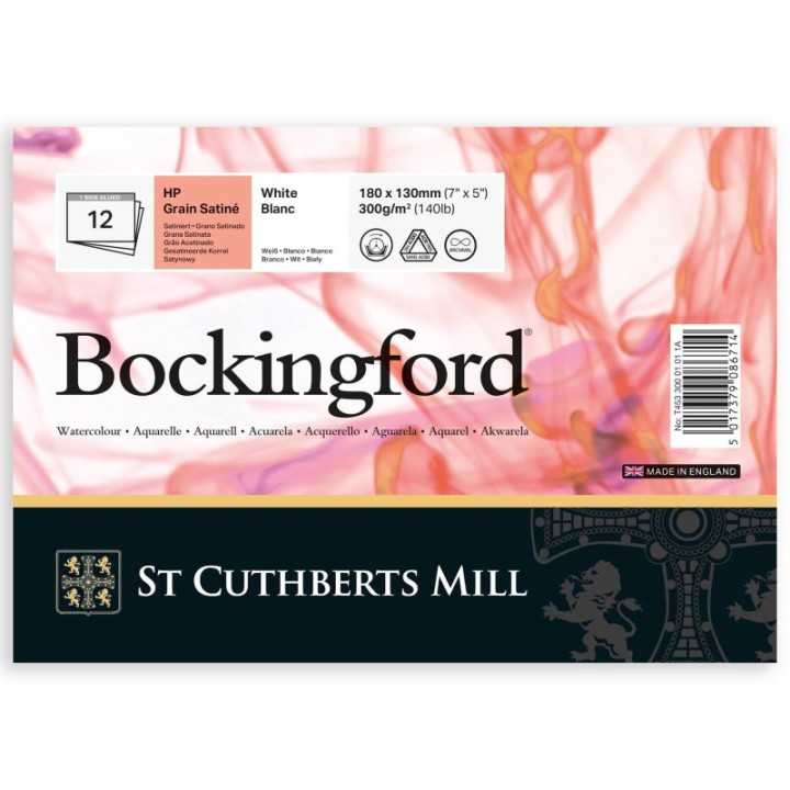 St Cuthberts Bockingford Watercolor Pad, Hot Pressed, White, Glue Binding, 140lb/300gsm, 12 Sheet, 7x5 inch, 1 Count