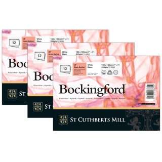 St Cuthberts Bockingford Watercolor Pad, Hot Pressed, White, Glue Binding, 140lb/300gsm, 12 Sheet, 7x5 inch, Pack of 3