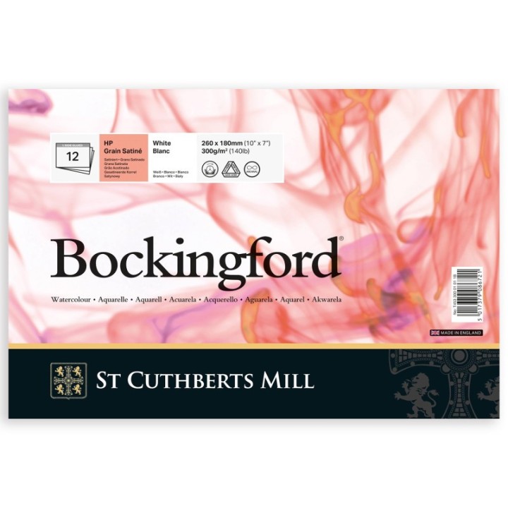 St Cuthberts Bockingford Watercolor Pad, Hot Pressed, White, Glue Binding, 140lb/300gsm, 12 Sheet, 7x10 inch, 1 Count