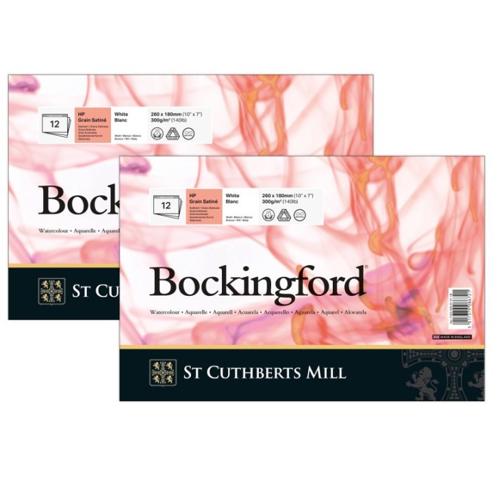 St Cuthberts Bockingford Watercolor Pad, Hot Pressed, White, Glue Binding, 140lb/300gsm, 12 Sheet, 7x10 inch, Pack of 2