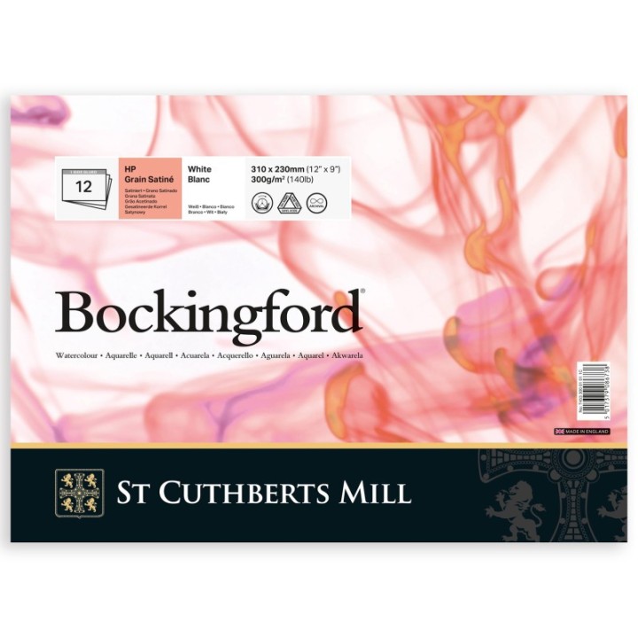 St Cuthberts Bockingford Watercolor Pad, Hot Pressed, White, Glue Binding, 140lb/300gsm, 12 Sheet, 9x12 inch, 1 Count