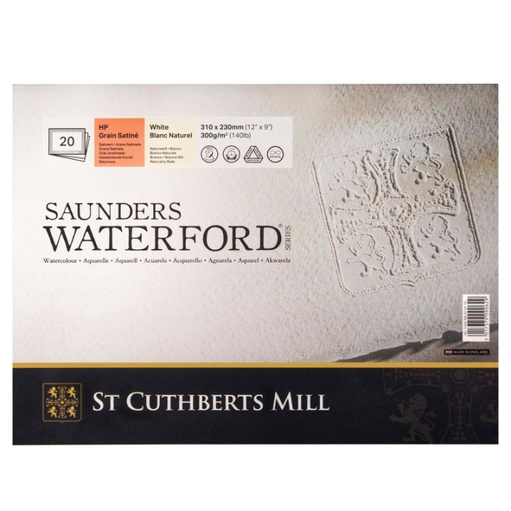 St Cuthberts Saunders Waterford Watercolor Block, Hot Pressed, White, 140lb/300gsm, 20 Sheet, 12x9 inch, 1 Count
