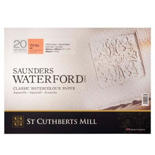 St Cuthberts Saunders Waterford Watercolor Block, Hot Pressed, White, 140lb/300gsm, 20 Sheet, 14x10 inch, 1 Count