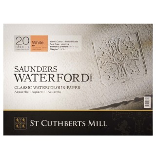 St Cuthberts Saunders Waterford Watercolor Block, Hot Pressed, White, 140lb/300gsm, 20 Sheet, 16x12 inch, 1 Count