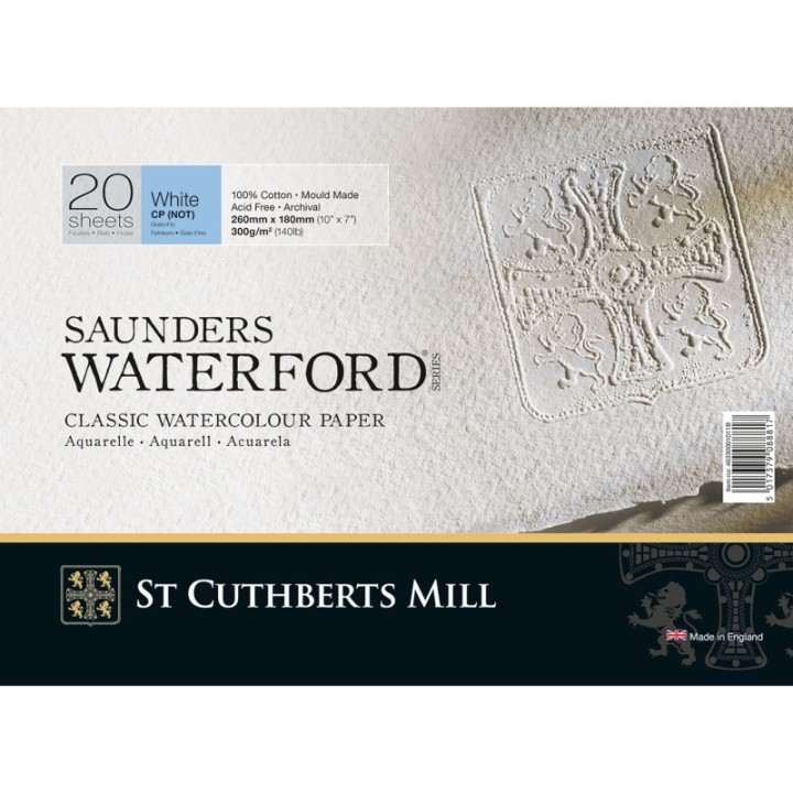 St Cuthberts Saunders Waterford Watercolor Block, Cold Pressed, White, 140lb/300gsm, 20 Sheet, 10x7 inch, 1 Count