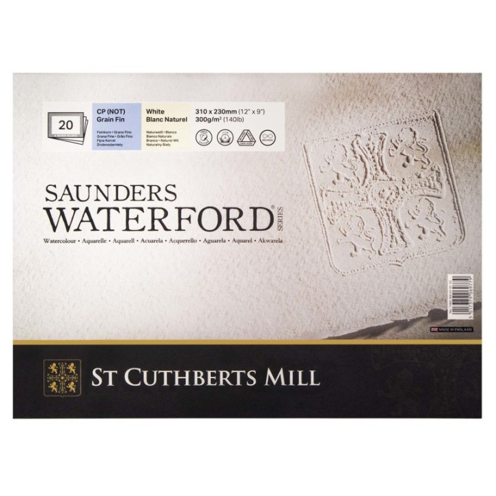 St Cuthberts Saunders Waterford Watercolor Block, Cold Pressed, White, 140lb/300gsm, 20 Sheet, 12x9 inch, 1 Count