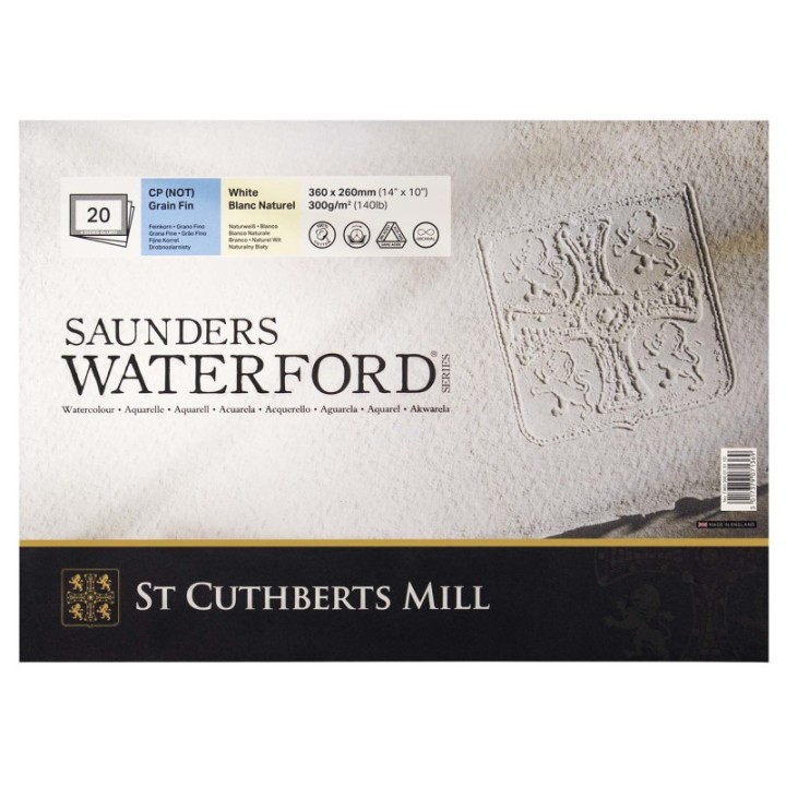 St Cuthberts Saunders Waterford Watercolor Block, Cold Pressed, White, 140lb/300gsm, 20 Sheet, 14x10 inch, 1 Count