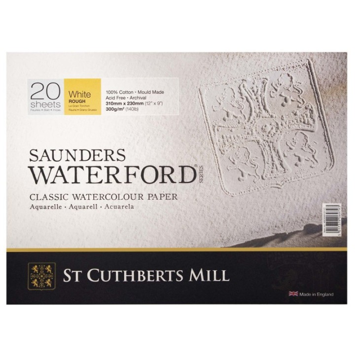 St Cuthberts Saunders Waterford Watercolor Block, Rough, White, 140lb/300gsm, 20 Sheet, 12x9 inch, 1 Count
