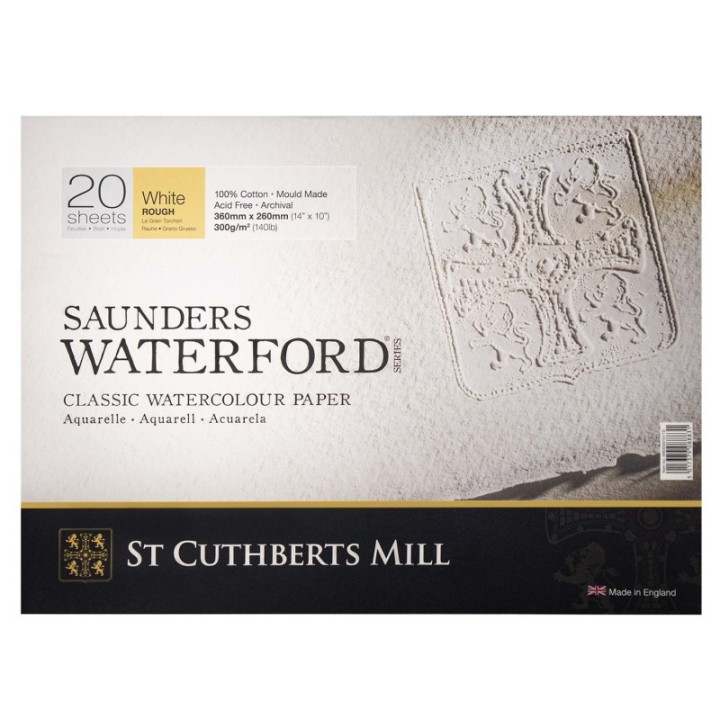 St Cuthberts Saunders Waterford Watercolor Block, Rough, White, 140lb/300gsm, 20 Sheet, 14x10 inch, 1 Count