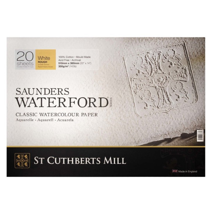 St Cuthberts Saunders Waterford Watercolor Block, Rough, White, 140lb/300gsm, 20 Sheet, 20x14 inch, 1 Count