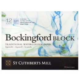 St Cuthberts Bockingford Watercolor Block, Cold Pressed, White, 140lb/300gsm, 12 Sheet, 12x16 inch, 1 Count