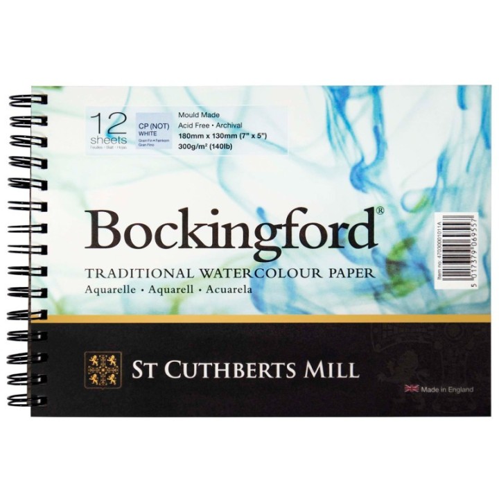 St Cuthberts Bockingford Watercolor Pad, Cold Pressed, Spiral Binding, 140lb/300gsm, 12 Sheet, 5x7 inch, 1 Count