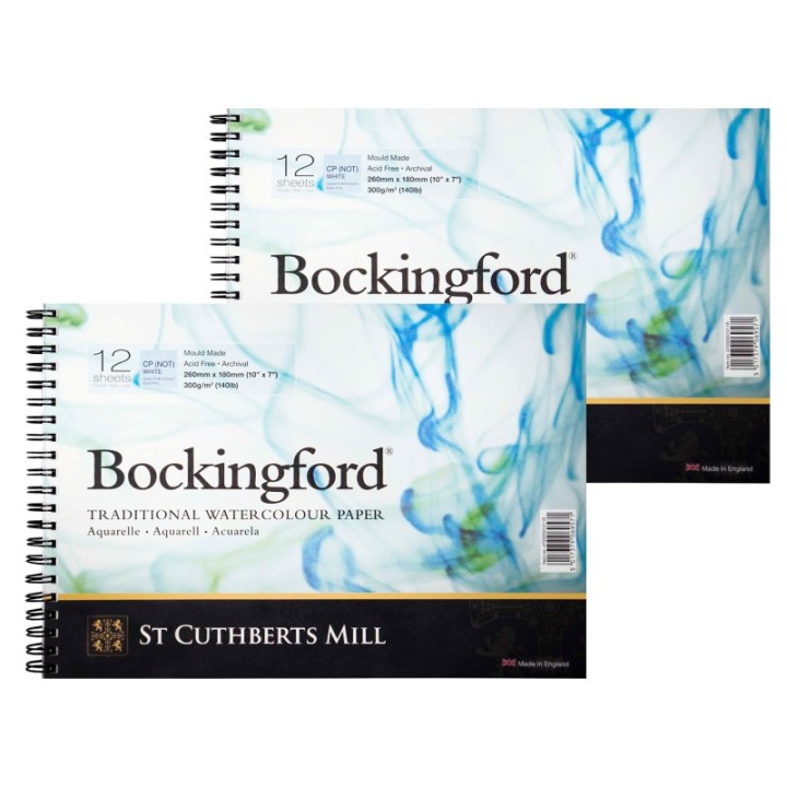 St Cuthberts Bockingford Watercolor Pad, Cold Pressed, Spiral Binding, 140lb/300gsm, 12 Sheet, 7x10 inch, Pack of 2