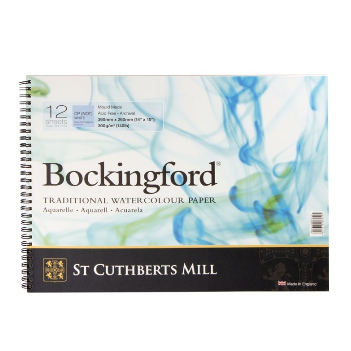 St Cuthberts Bockingford Watercolor Pad, Cold Pressed, Spiral Binding, 140lb/300gsm, 12 Sheet, 10x14 inch, 1 Count