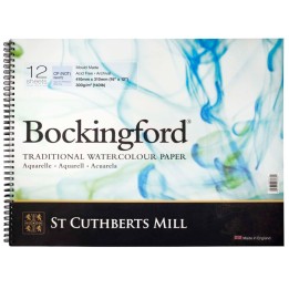 St Cuthberts Bockingford Watercolor Pad, Cold Pressed, Spiral Binding, 140lb/300gsm, 12 Sheet, 12x16 inch, 1 Count
