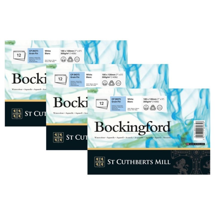 St Cuthberts Bockingford Watercolor Pad, Cold Pressed, Glue Binding, 140lb/300gsm, 12 Sheet, 5x7 inch, Pack of 3