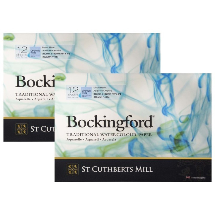 St Cuthberts Bockingford Watercolor Pad, Cold Pressed, Glue Binding, 140lb/300gsm, 12 Sheet, 7x10 inch, Pack of 2