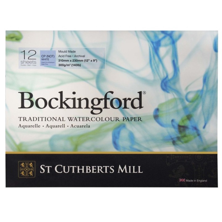 St Cuthberts Bockingford Watercolor Pad, Cold Pressed, Glue Binding, 140lb/300gsm, 12 Sheet, 9x12 inch, 1 Count