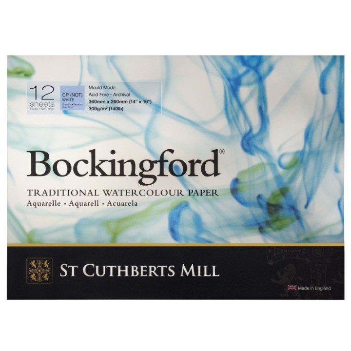 St Cuthberts Bockingford Watercolor Pad, Cold Pressed, Glue Binding, 140lb/300gsm, 12 Sheet, 10x14 inch, 1 Count