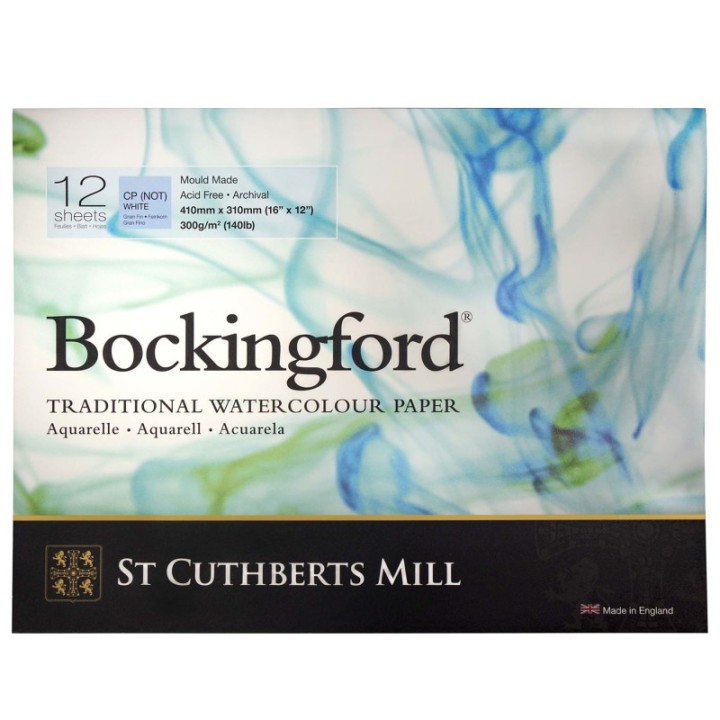 St Cuthberts Bockingford Watercolor Pad, Cold Pressed, Glue Binding, 140lb/300gsm, 12 Sheet, 12x16 inch, 1 Count