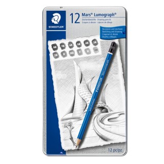 STAEDTLER® Mars® Lumograph® 12 Soft Lead Pencils in Metal Tin (8B, 7B, 6B, 5B, 4B, 3B, 2B, B, HB, F, H, 2H)