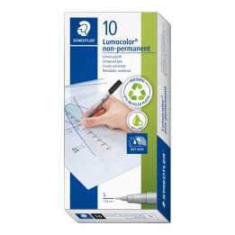 STAEDTLER® Lumocolor Non-Permanent, Wet Erase, Superfine 0.4 mm, Black, Pack of 10