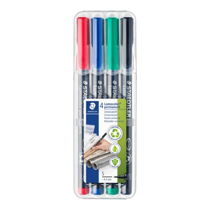 STAEDTLER® Lumocolor Permanent Pens, Superfine 0.4 mm, Assorted Colors, Set of 4