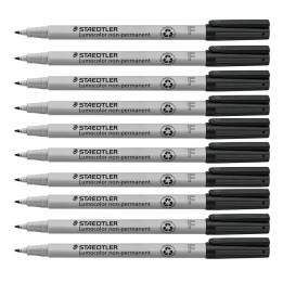 STAEDTLER® Lumocolor Non-Permanent, Wet Erase, Fine 0.6 mm, Black, Pack of 10