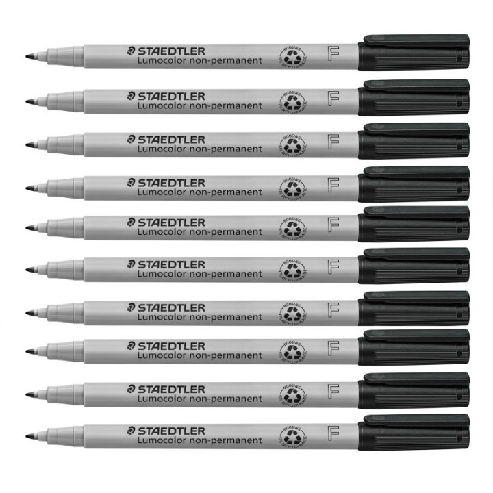 STAEDTLER® Lumocolor Non-Permanent, Wet Erase, Fine 0.6 mm, Black, Pack of 10