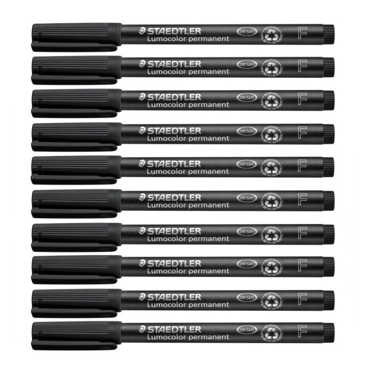 STAEDTLER® Lumocolor Permanent Pens, Fine 0.6 mm, Black, Pack of 10
