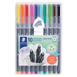 STAEDTLER® Triplus® Fineliner Pens, Superfine 0.3 mm, Assorted Colors, Set of 10
