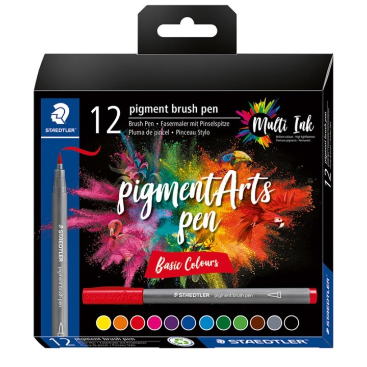 STAEDTLER® Pigment Arts Brush Pens, Basic Colors, Set of 12