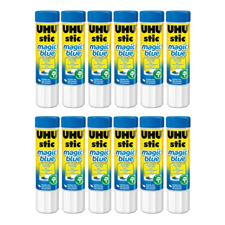 STAEDTLER® UHU Stic Magic Blue Glue Stick, Dries Clear, 21 g, Pack of 12