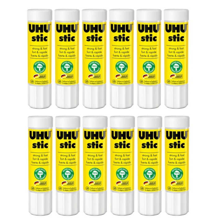 STAEDTLER® UHU Stic Permanent Glue Stick, Clear, 21 g, Pack of 12