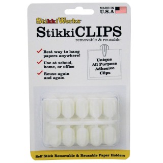 StikkiWorks StikkiCLIPS™ Adhesive Clips, White, Pack of 20