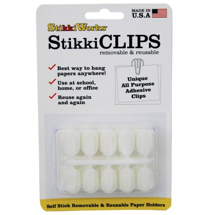 StikkiWorks StikkiCLIPS™ Adhesive Clips, White, Pack of 20