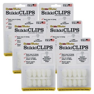 StikkiWorks StikkiCLIPS™ Adhesive Clips, White, 20 Per Pack, 6 Packs