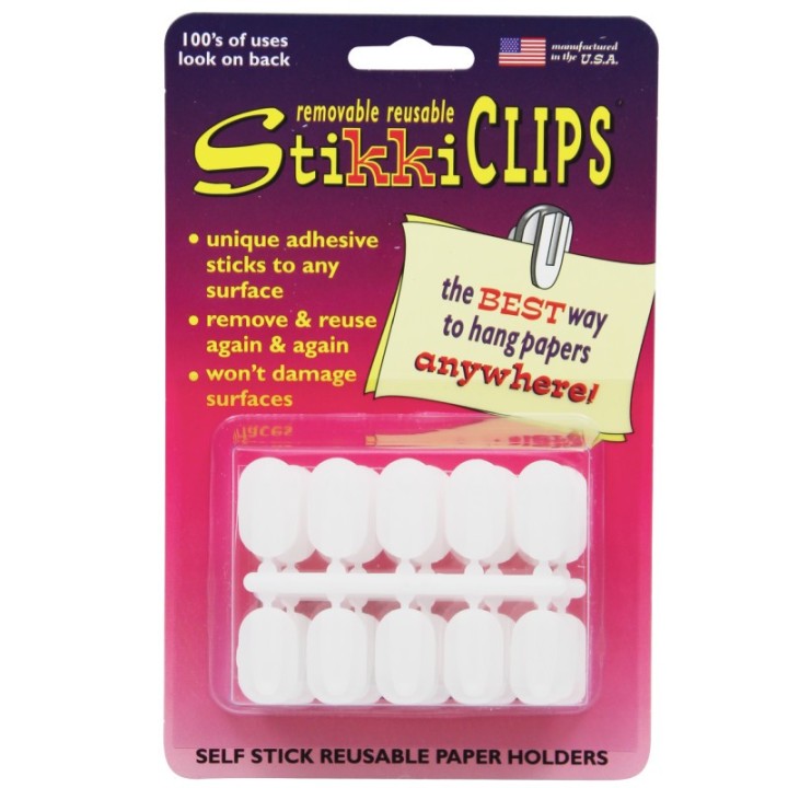 StikkiWorks StikkiCLIPS™ Adhesive Clips, White, Pack of 30