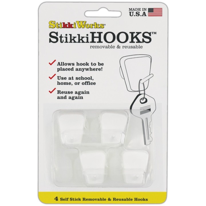 StikkiWorks StikkiHOOKS®, White, Pack of 4