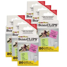 StikkiWorks Stikki Clips with Mounting Putty, 20 Per Pack, 6 Packs