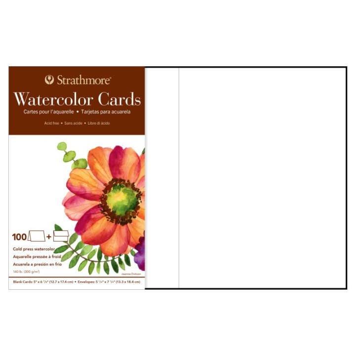 Strathmore 400 Series Watercolor Cards & Envelopes, 5x6.875 inch, 100 Pack