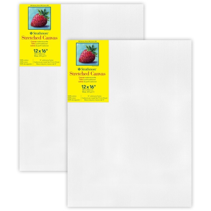 Strathmore 300 Series Traditional Stretched Canvas, 12x16 inch, Pack of 2