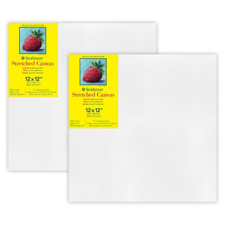 Strathmore 300 Series Traditional Stretched Canvas, 12x12 inch, Pack of 2