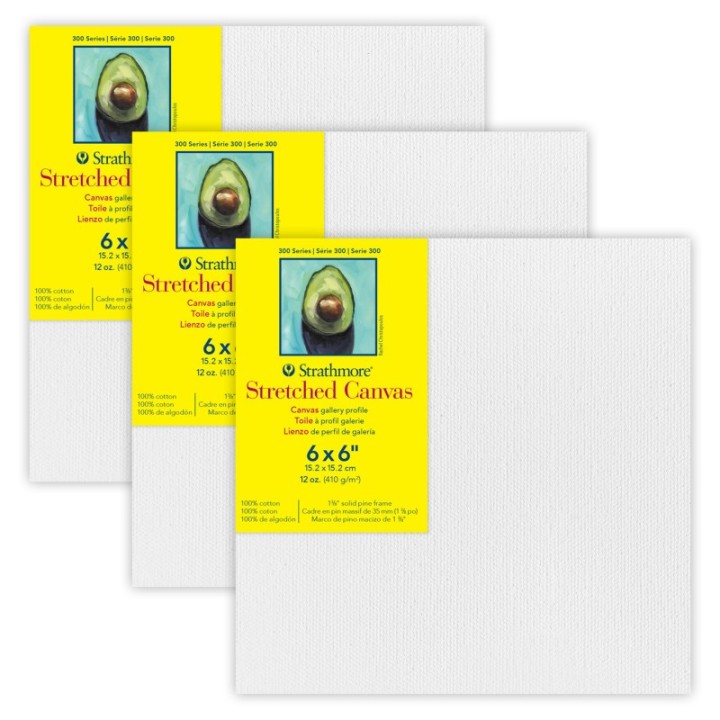 Strathmore 300 Series Gallery Stretched Canvas, 6x6 inch, Pack of 3