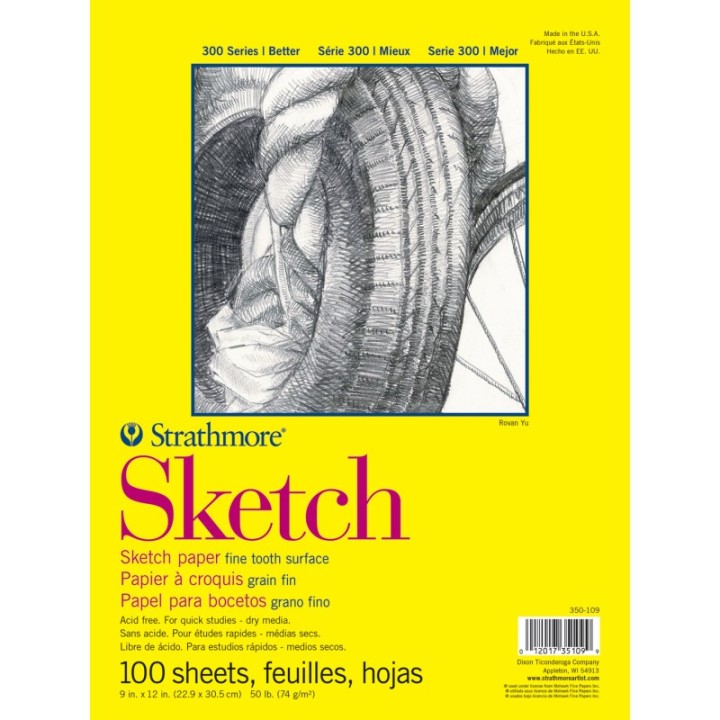 Strathmore 300 Series Sketch Pad, Glue Binding, 100 Sheets, 9x12 inch