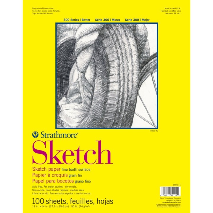 Strathmore 300 Series Sketch Pad, Glue Binding, 100 Sheets, 11x14 inch